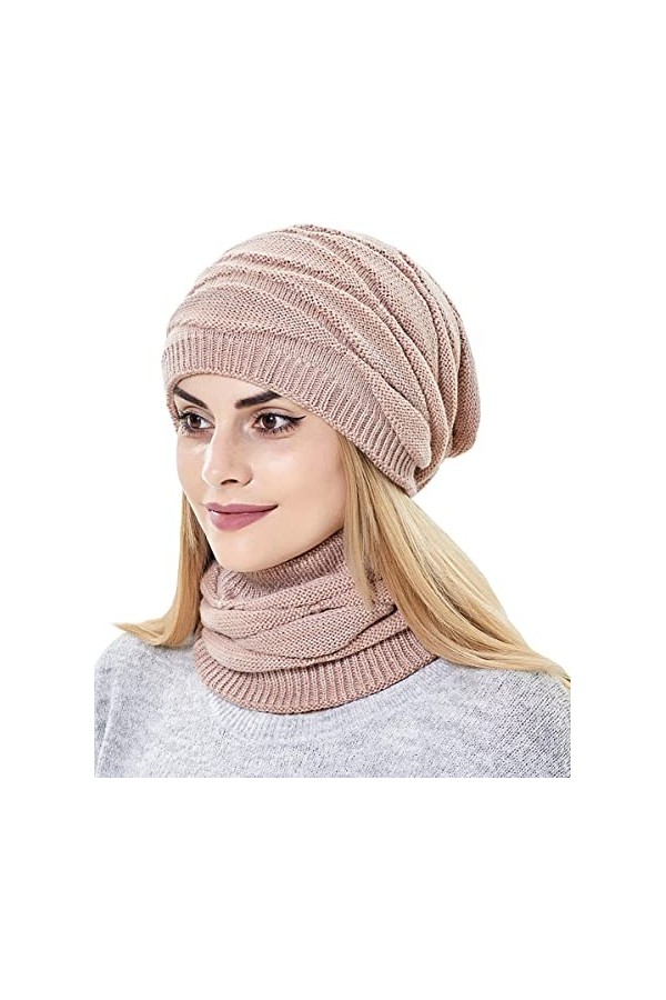 Ensemble bonnet et écharpe 2 en 1 pour femme avec doublure en polaire et bonnet de ski chaud dhiver et cache-cou pour filles