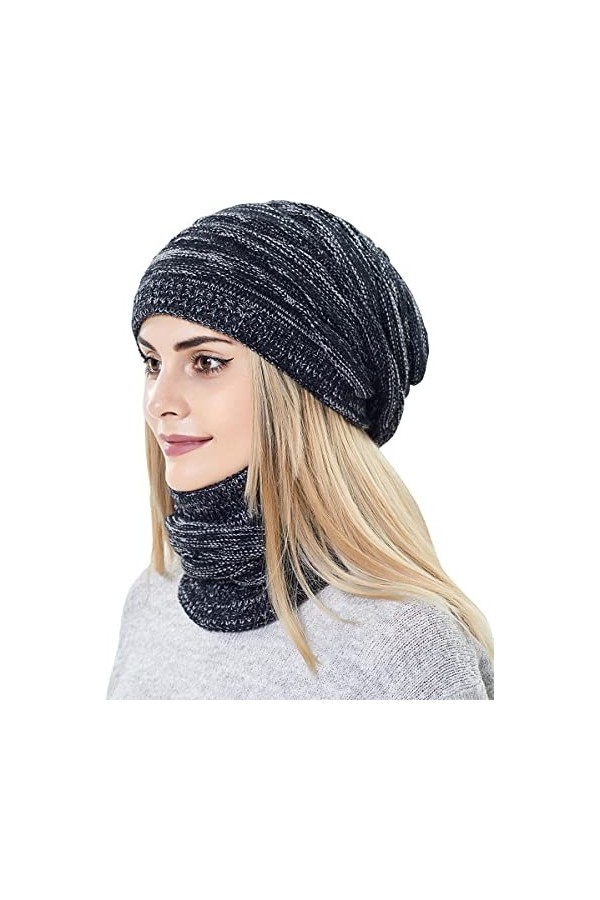 Ensemble bonnet et écharpe 2 en 1 pour femme avec doublure en polaire et bonnet de ski chaud dhiver et cache-cou pour filles