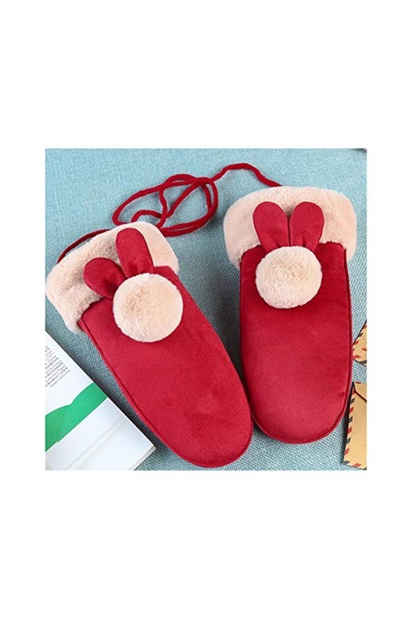 JBIVWW Gants Poilu Mignon Dessin animé for Femmes Filles Coupe Gants Doigts Pleine épaissie extérieur Mesdames Mitaines Colo