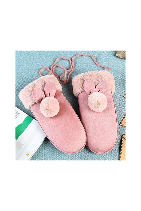 JBIVWW Gants Poilu Mignon Dessin animé for Femmes Filles Coupe Gants Doigts Pleine épaissie extérieur Mesdames Mitaines Colo