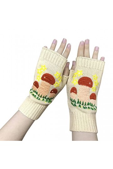 Gants tricotés multicolores pour femme - Automne et hiver - Style rétro - Avec poche - Blanc - Taille unique
