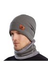 LOKEEVAN Chapeau Hiver Bonnet Écharpe Ensemble Homme ou Femme Doublure Molleton Doux Automne Chapeau Tricoté DeepGray 