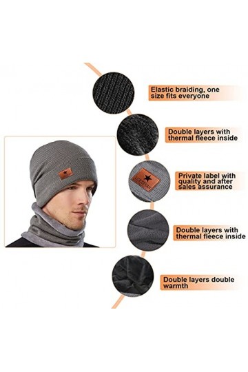 LOKEEVAN Chapeau Hiver Bonnet Écharpe Ensemble Homme ou Femme Doublure Molleton Doux Automne Chapeau Tricoté DeepGray 