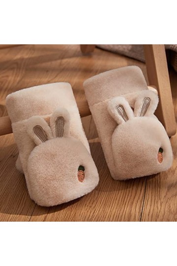 Liyinco Gants sans Doigts en Peluche Carotte Mignonne pour Femmes, Gants sans Doigts en Peluche épais dhiver, Gants sans Doi