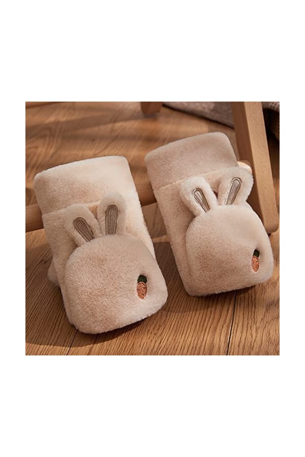 Liyinco Gants sans Doigts en Peluche Carotte Mignonne pour Femmes, Gants sans Doigts en Peluche épais dhiver, Gants sans Doi