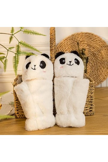 Liyinco Gants sans Doigts Mignons Panda Flip pour Dames, Gants sans Doigts en Peluche Chauds dhiver, Gants Demi-Doigts pour 