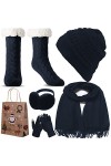 WEASIC Packs Bonnet, écharpe Et Gants Femme Ensemble Bonnet Echarpe Femme Chaussettes Antidérapantes Chaudes Thermiques Femme