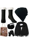 WEASIC Packs Bonnet, écharpe Et Gants Femme Ensemble Bonnet Echarpe Femme Chaussettes Antidérapantes Chaudes Thermiques Femme