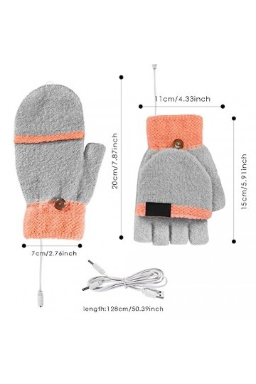 Gants chauffants USB unisexe, gants dhiver chauds pour ordinateur portable, mitaines tricotées lavables pour femme, homme, c