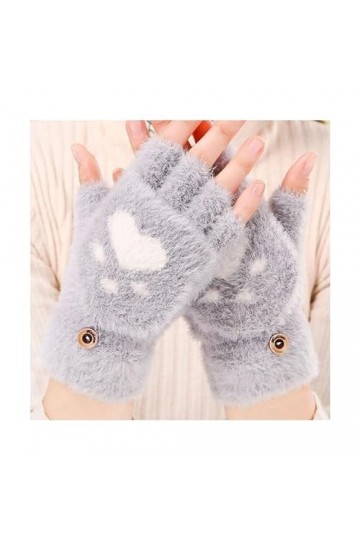 TJOIUY Gants dhiver Dessin animé Chat Patte Gants Mitaines sans Doigts Hiver Chaud écran Tactile Gants Flip Tricot Mitaines 