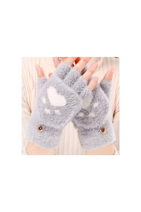TJOIUY Gants dhiver Dessin animé Chat Patte Gants Mitaines sans Doigts Hiver Chaud écran Tactile Gants Flip Tricot Mitaines 
