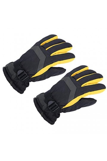 PHILSP Moufles De Ski Hommes Hiver Gants De Snowboard Imperméables Couleur Contraste Doublé en Peluche Moufles Chaudes Jaune