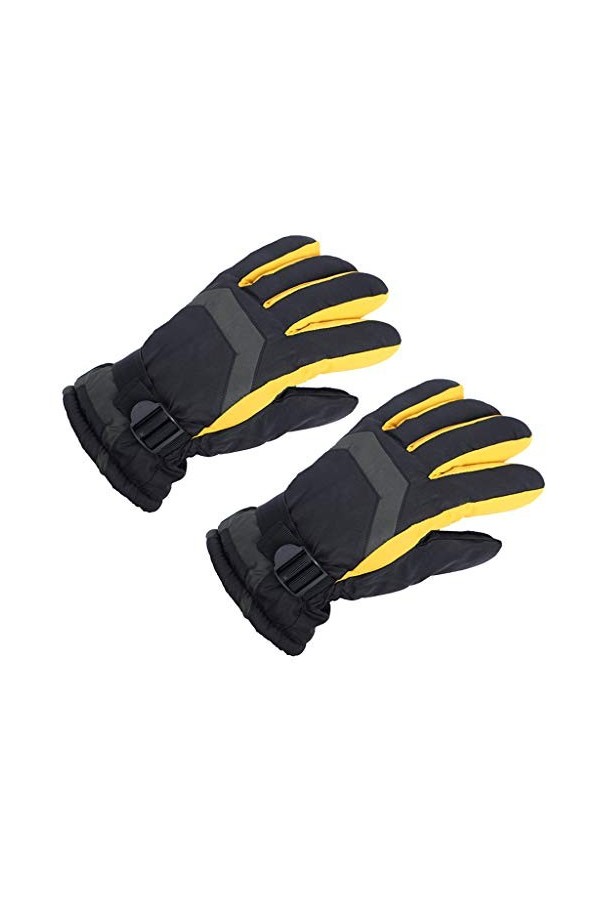 PHILSP Moufles De Ski Hommes Hiver Gants De Snowboard Imperméables Couleur Contraste Doublé en Peluche Moufles Chaudes Jaune