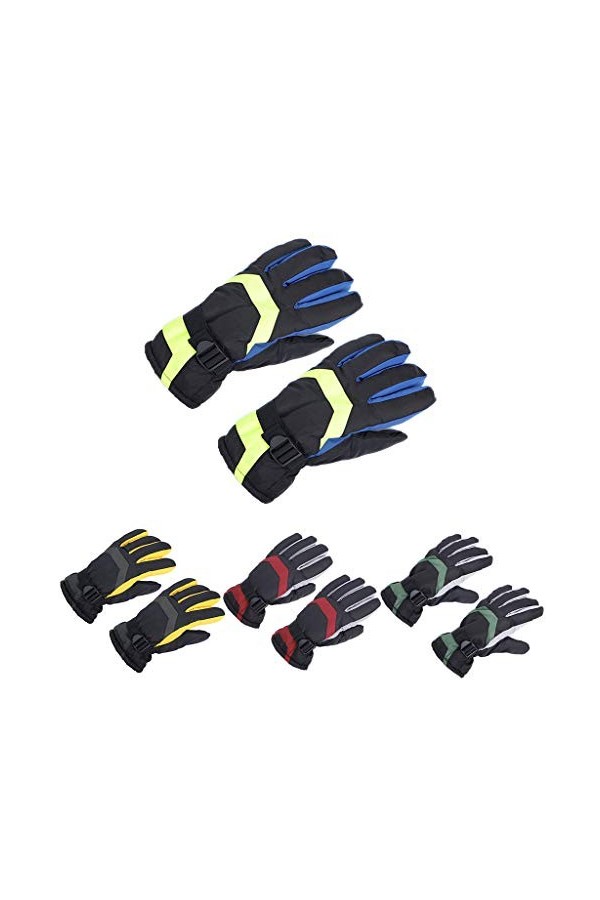 PHILSP Moufles De Ski Hommes Hiver Gants De Snowboard Imperméables Couleur Contraste Doublé en Peluche Moufles Chaudes Jaune