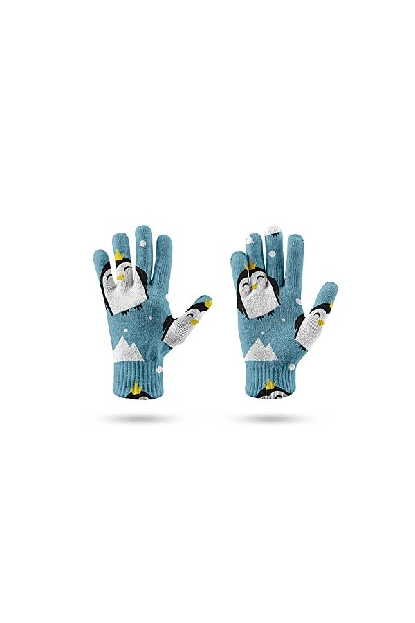 LIUZIXI Gants À Écran Tactile - Automne Hiver Tricoté Chaud Épais Dessin Animé Pingouin Moufles Coupe-Vent - Unisexe en Plein