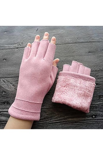 YJLGMM Automne et Hiver Hommes et Femmes Imitation Laine Plus Velvet épaissie à Demi-Doigt Tapant conduisant des Gants Chauds