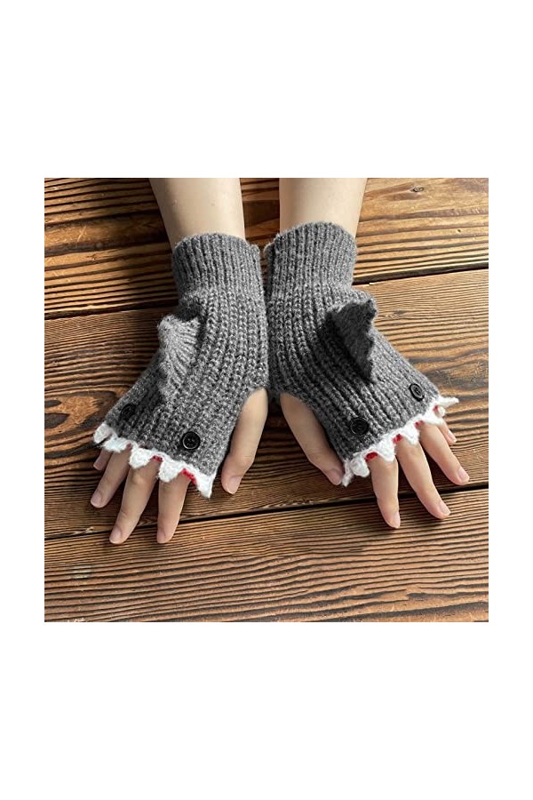 Gants tricotés à la main pour femme - Gris - Taille unique