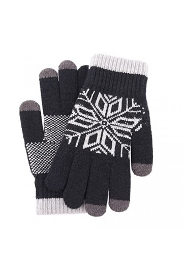 LIUZIXI Gants Tricotés pour Écran Tactile - Hiver Décontracté Chaud Épais Flocon De Neige Jacquard Côtelé Poignets Mitaines -