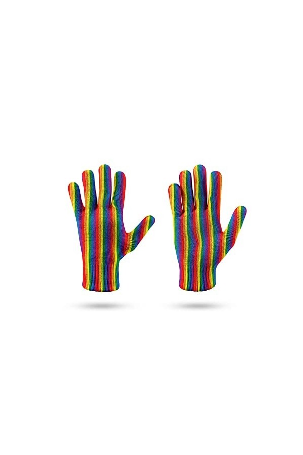 LIUZIXI Gants Thermiques en Tricot - Mitaines Unisexes À Manchette Élastique À Écran Tactile - Rayures Colorées Gants Coupe-V