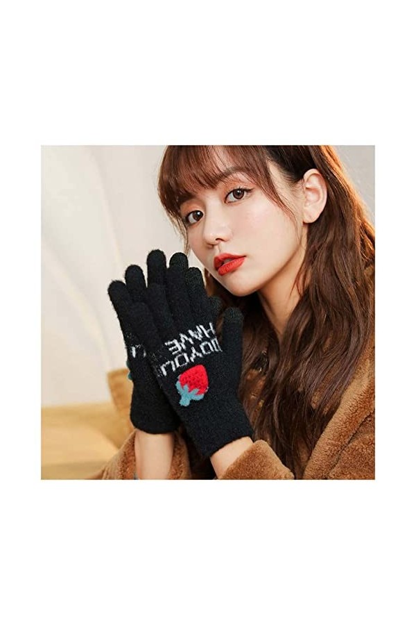 LIUZIXI Gants Tricotés pour Écran Tactile - Femmes Automne Hiver Extérieur Plus Velours Épais Thermique Mitaines - Gants Chau