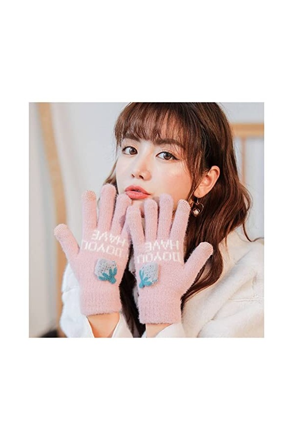 LIUZIXI Gants Tricotés pour Écran Tactile - Femmes Automne Hiver Extérieur Plus Velours Épais Thermique Mitaines - Gants Chau