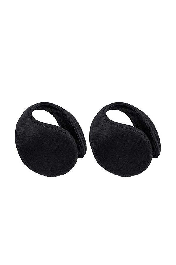 SATINIOR 2 Paquets Chauffe-Oreilles Cache-Oreille Noir en Polaire Accessoire dHiver pour Hommes Femmes,Noir,L