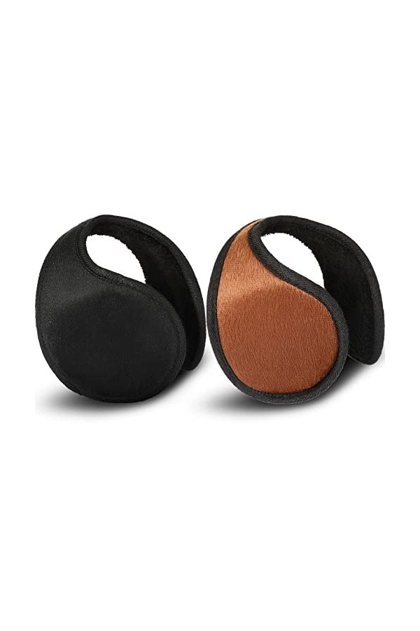 SATINIOR 2 Paquets Chauffe-Oreilles Cache-Oreille Noir en Polaire Accessoire dHiver pour Hommes Femmes,Noir,L