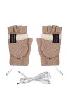 Gants chauffants USB pour homme et femme - Gants chauds dhiver tricotés - Mitaines chauffantes USB, kaki, taille unique