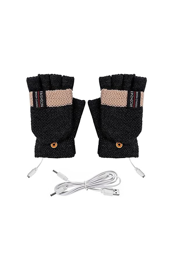 Gants chauffants USB pour homme et femme - Gants chauds dhiver tricotés - Mitaines chauffantes USB, kaki, taille unique