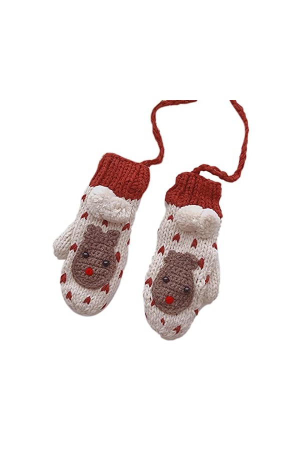 seluluory Mignonnes moufles de Noël doublées en polaire Gants tricotés avec ficelle de dessin animé Moufles dhiver extensibl