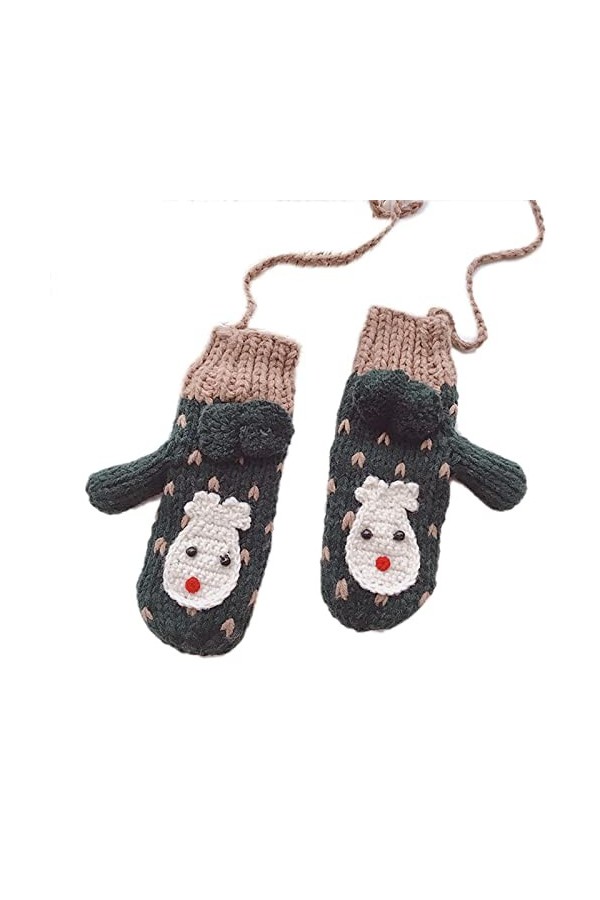seluluory Mignonnes moufles de Noël doublées en polaire Gants tricotés avec ficelle de dessin animé Moufles dhiver extensibl