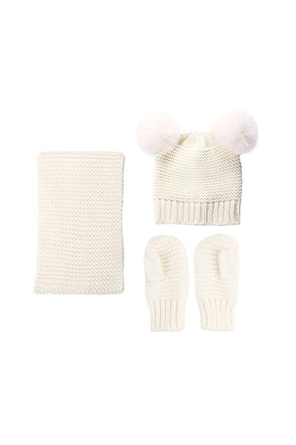 Petyoung Ensemble Écharpe Bonnet Et Moufles pour Tout-Petits Mitaines Bébé Hiver Tricoté Pompon Cache-Cou pour Garçons 0-3 An