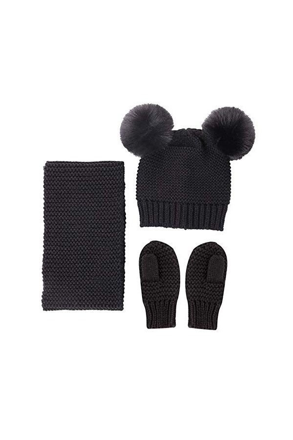 Petyoung Ensemble Écharpe Bonnet Et Moufles pour Tout-Petits Mitaines Bébé Hiver Tricoté Pompon Cache-Cou pour Garçons 0-3 An