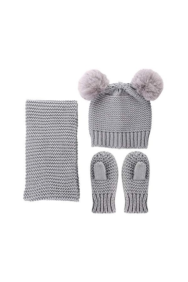 Petyoung Ensemble Écharpe Bonnet Et Moufles pour Tout-Petits Mitaines Bébé Hiver Tricoté Pompon Cache-Cou pour Garçons 0-3 An