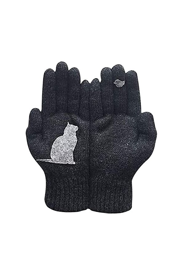 Gants chat ventilateur coton gants femmes temps froid gants chauds chat et oiseau imprimer gants femmes hiver mignon chaton g