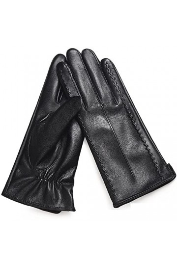 Liyinco Gants en Peluche en Cuir PU pour Femmes, Gants Complets Doux en PU Doux Coupe-Vent pour lhiver, Gants de Cyclisme po