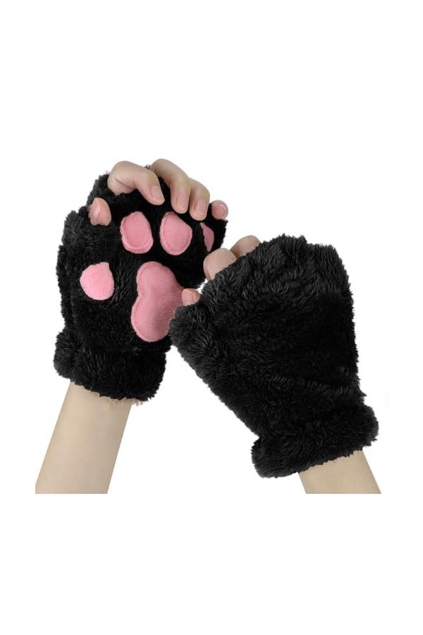 Gants chauds et mignons pour femmes et filles, gants dhiver en peluche, mitaines en polaire, gants mi-doigts, gants doux et 