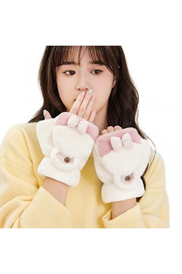 Liyinco Gants sans Doigts en Peluche avec nœud Mignon dhiver, Gants sans Doigts Chauds pour Femmes, Gants sans Doigts Chauds