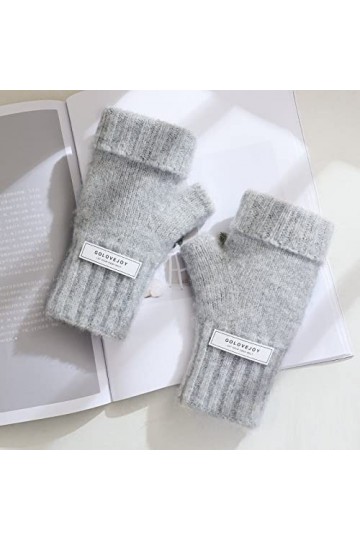 Liyinco Gants tricotés dhiver, Gants épais en Polaire dextérieur pour Dames, Gants sans Doigts tricotés à écran Tactile Dem