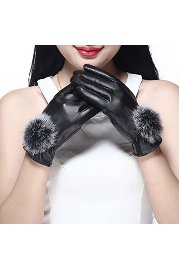 Keepwin Gants dextérieur pour femme - Coupe-vent - Chaud - En peluche épaisse - Gants dhiver en cuir synthétique - Moufles 