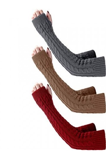 3 Paires Chauffe-Bras Long Gants d’Hiver sans Doigts Chauffe-Bras Poignets en Tricot avec Trou de Pouce pour Femmes Filles J