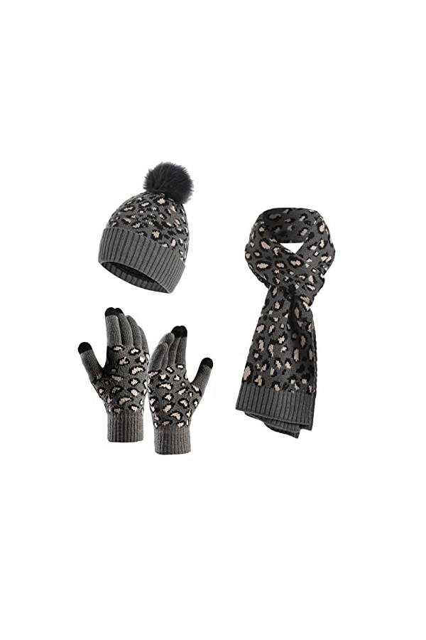 Bonnets Femmes Hiver Doublure Molleton Doux Bonnet Tricoté Chaud Cache-Cou Extensible Gants pour en Plein Air Et Quotidien,Co