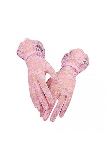Hinleise Gants courts en dentelle florale pour femme, gants de fête de mariage, bal de fin dannée, volants au poignet, moufl