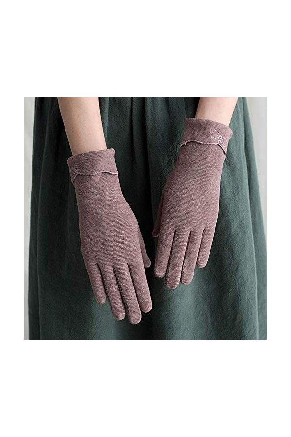 Automne Hiver Gants pour Femmes Chaud Élégant Arc Écran Tactile Dames Conduite Cyclisme Minces Moufles Une Couche, Femme, ros