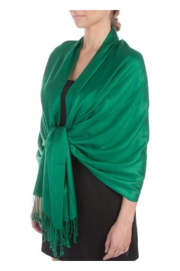 Sakkas 198cm x 71cm Touché soyeux Couleur Unie Type Pashmina Châle/Echarpe/Etole - vert émeraude