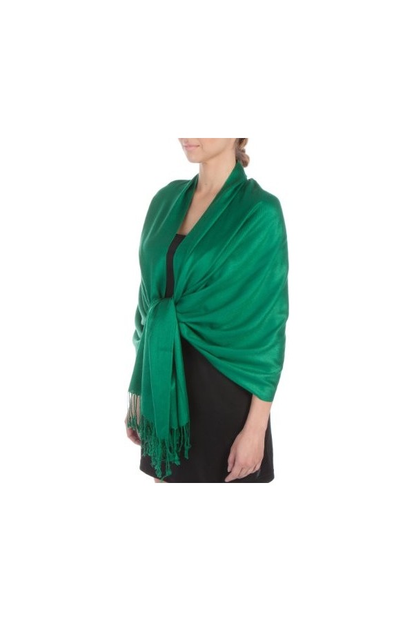 Sakkas 198cm x 71cm Touché soyeux Couleur Unie Type Pashmina Châle/Echarpe/Etole - vert émeraude