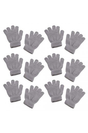 Haveratio 6 Paires Enfants Tricoté Doigt Complet Gants Néon Solide Couleur Chaud Mitaines Gris