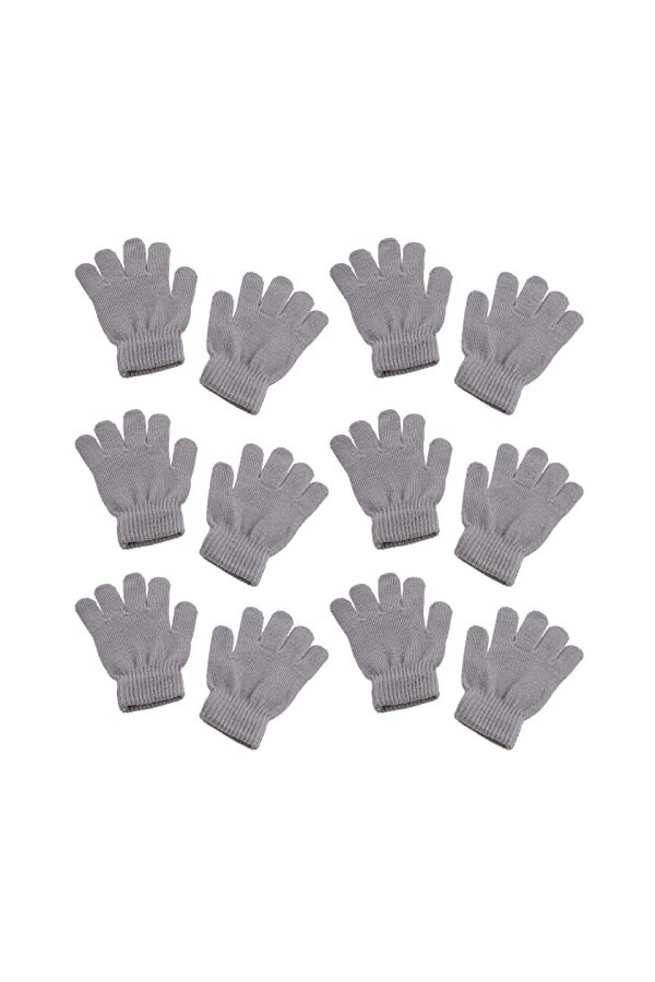 Haveratio 6 Paires Enfants Tricoté Doigt Complet Gants Néon Solide Couleur Chaud Mitaines Gris