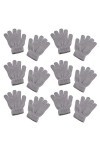 Haveratio 6 Paires Enfants Tricoté Doigt Complet Gants Néon Solide Couleur Chaud Mitaines Gris