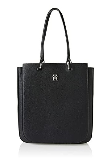 Tommy Hilfiger Cabas Femme Sac TH Emblem Work Tote Fermeture Éclair, Noir Black , Taille Unique